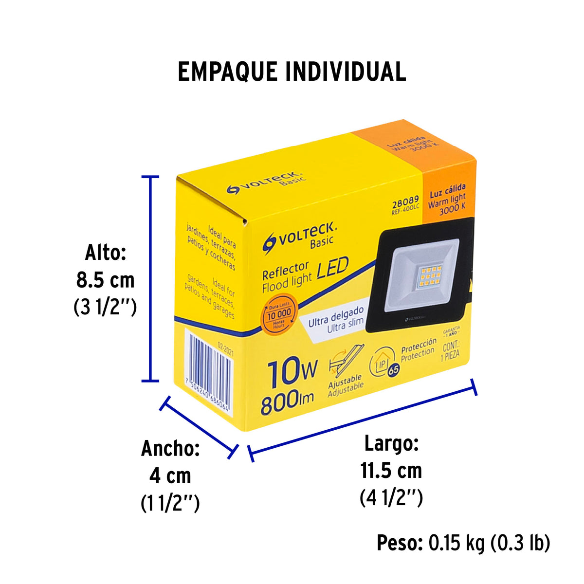 Reflector LED para exteriores 10W 3000K, VOLTECK BASIC