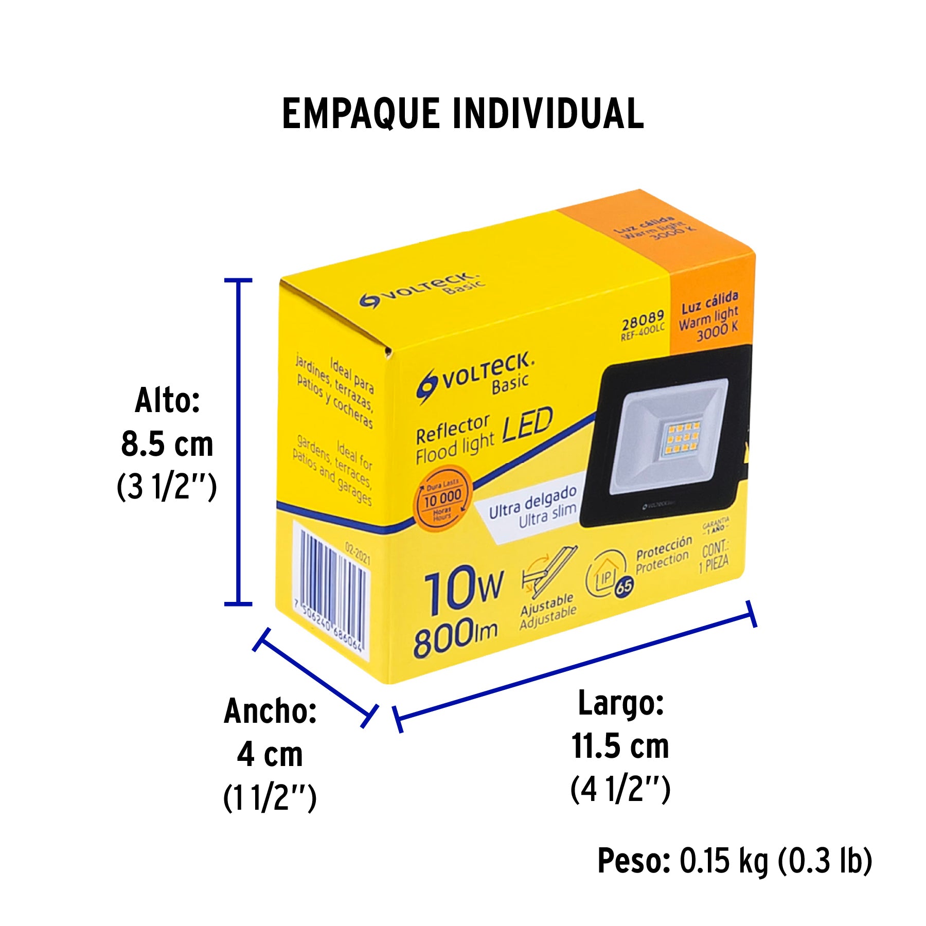 Reflector LED para exteriores 10W 3000K, VOLTECK BASIC