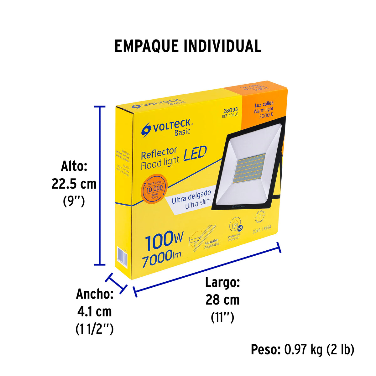 Reflector LED para exteriores 100W 3000K, VOLTECK BASIC