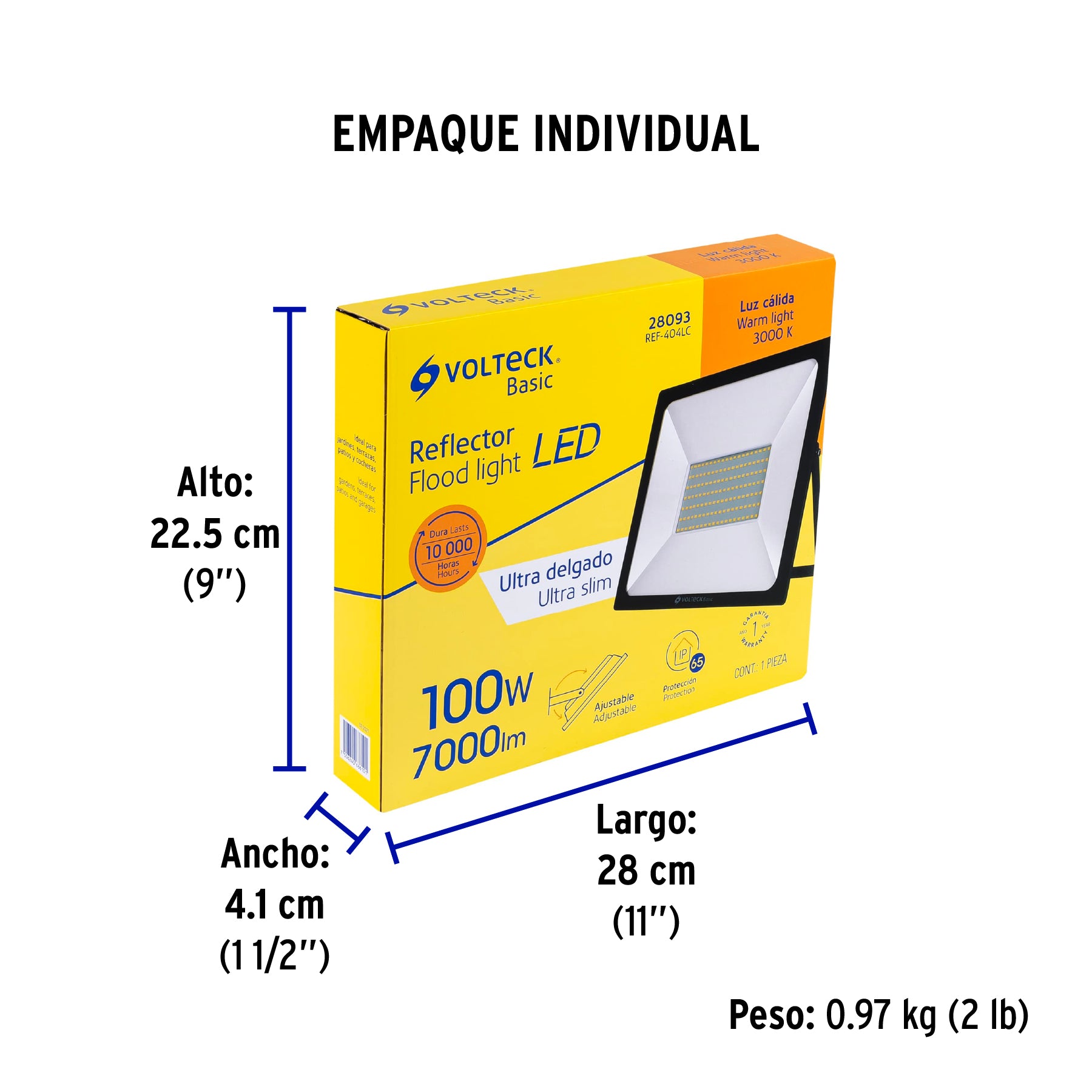 Reflector LED para exteriores 100W 3000K, VOLTECK BASIC