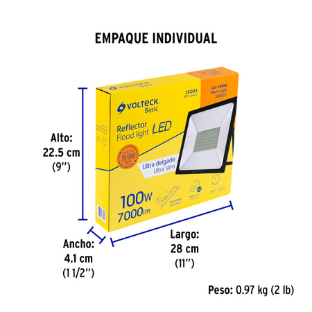 Reflector LED para exteriores 100W 3000K, VOLTECK BASIC
