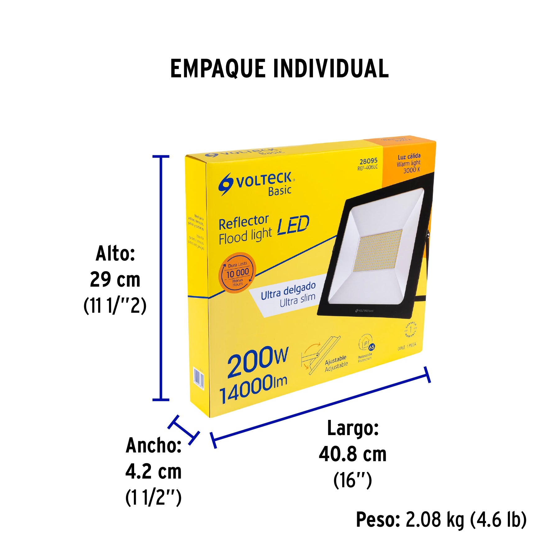 Reflector LED para exteriores 200W 3000K, VOLTECK BASIC
