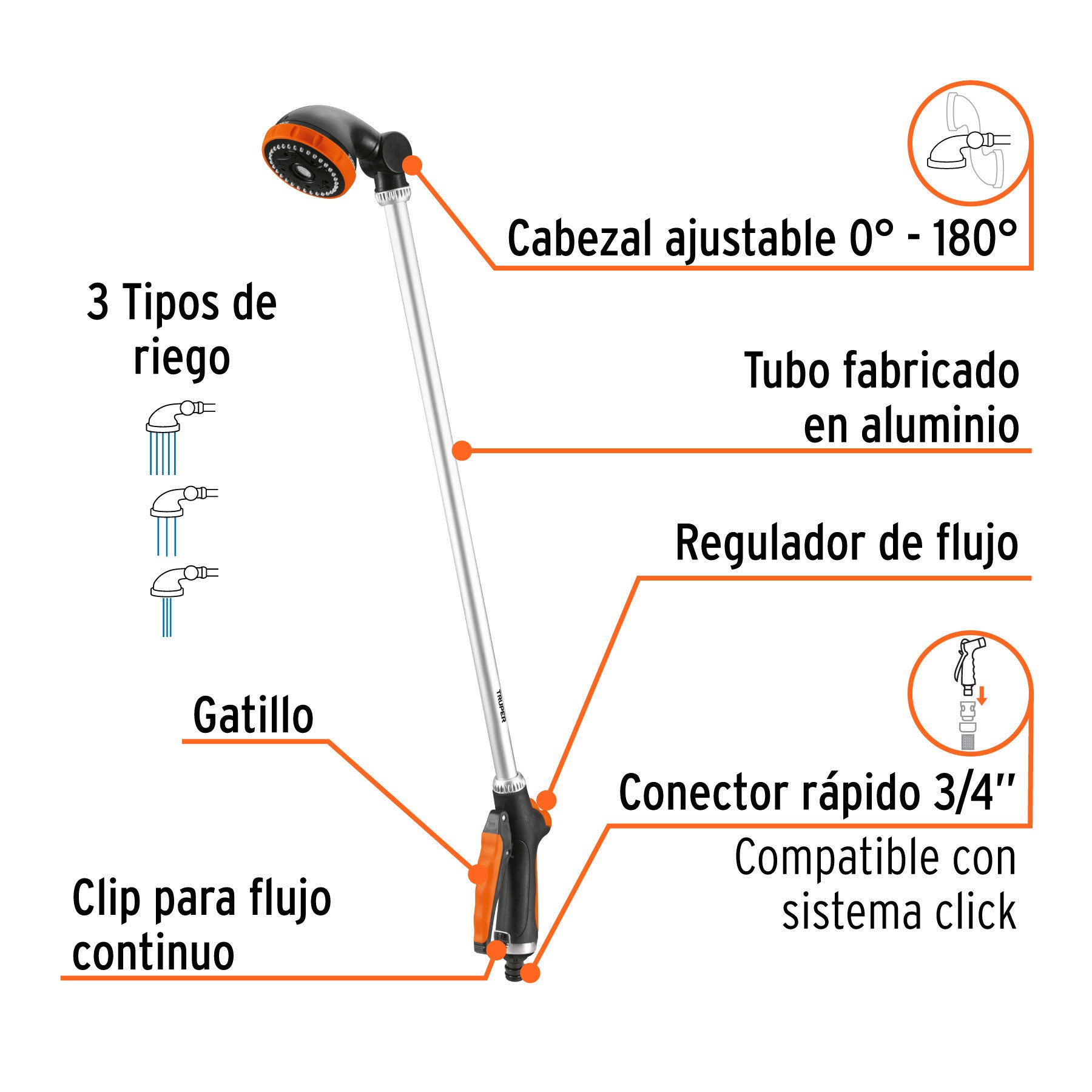 Pistola para riego tipo regadera de 32', Truper