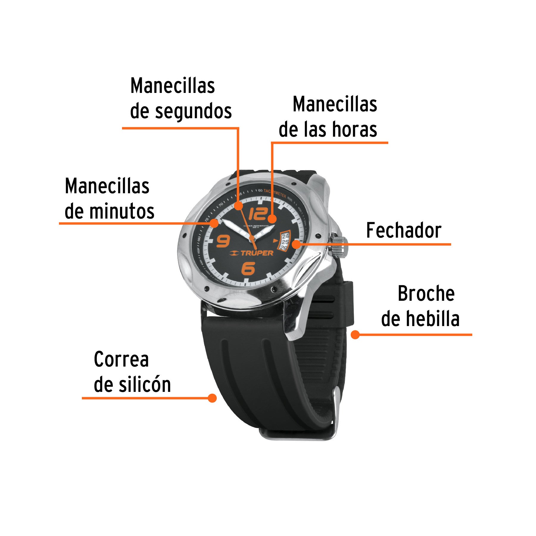 Reloj para caballero de cuarzo correa de plastico Truper