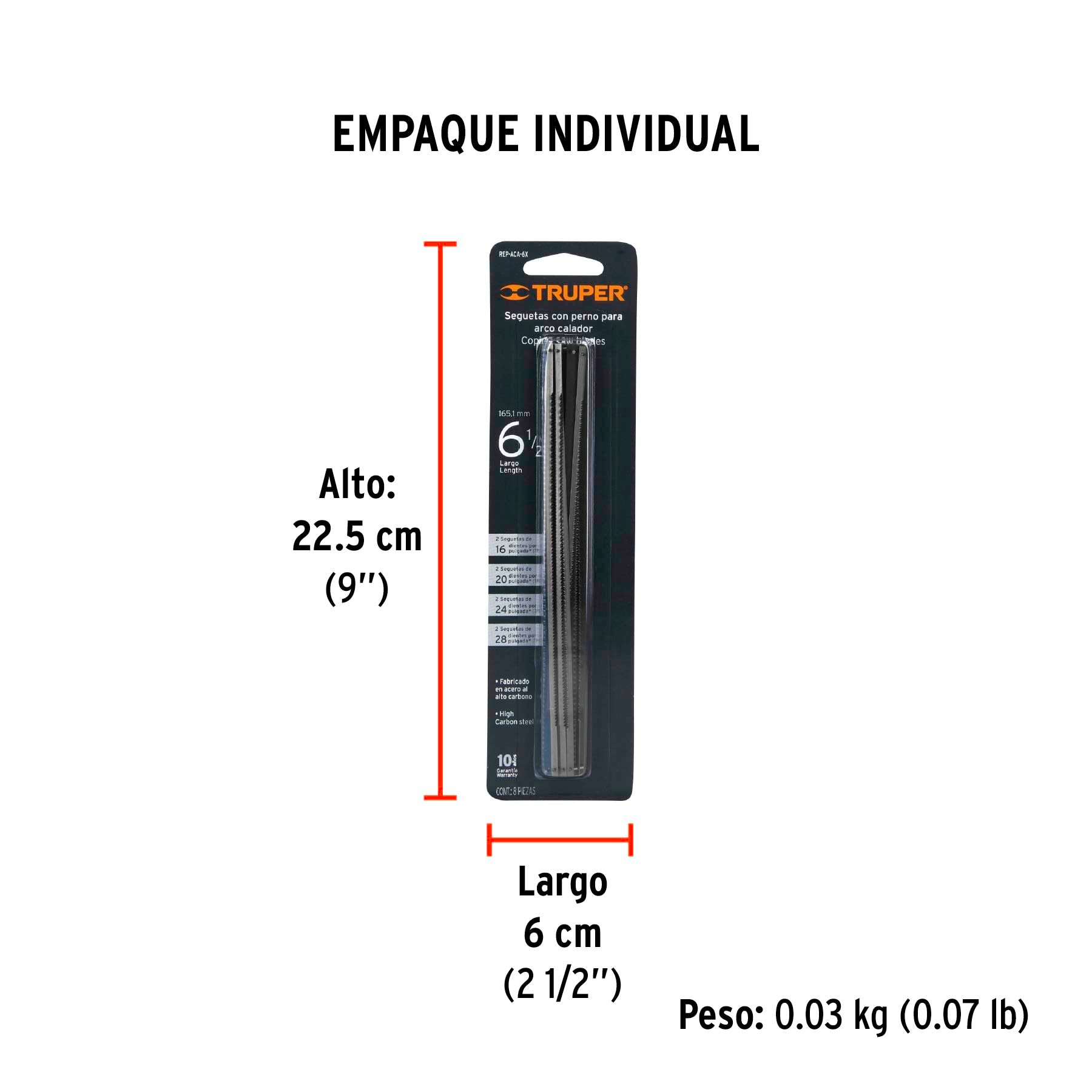 Blíster con 8 seguetas de repuesto para ACA-6X, Truper
