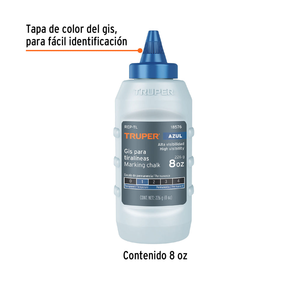 Gis azul para tiralíneas, alta visibilidad, 8 oz, Truper 8 oz, azul