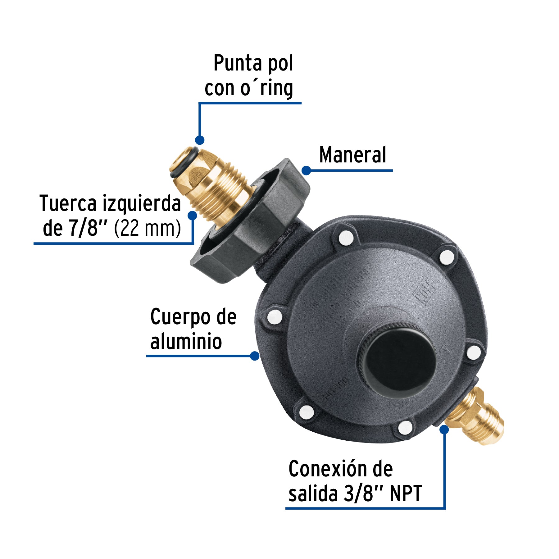 Regulador de gas 1 via con maneral baja presion FOSET
