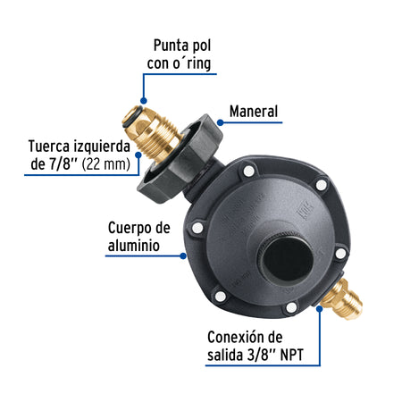 Regulador de gas 1 via con maneral baja presion FOSET