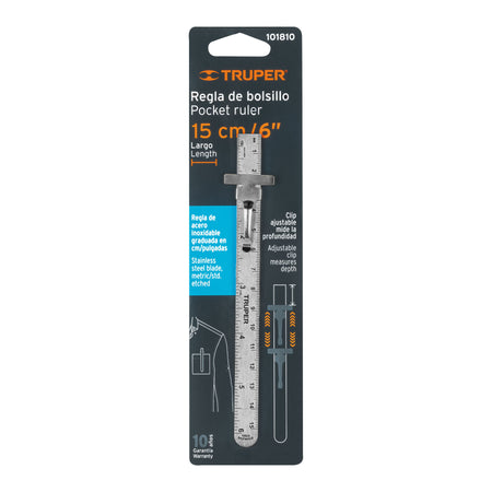 Regla 15 cm de acero inoxidable de bolsillo Truper