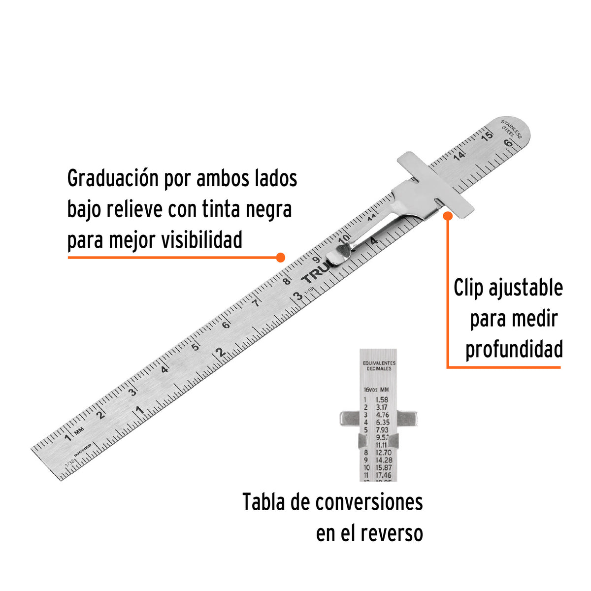 Regla 15 cm de acero inoxidable de bolsillo Truper