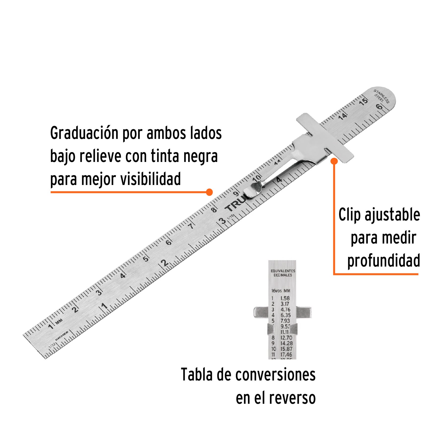 Regla 15 cm de acero inoxidable de bolsillo Truper