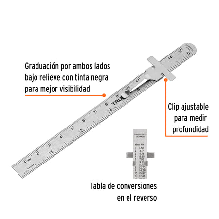 Regla 15 cm de acero inoxidable de bolsillo Truper