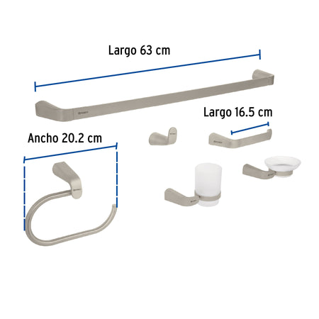 Juego de 6 accesorios para bano acabado satin RIVIERA