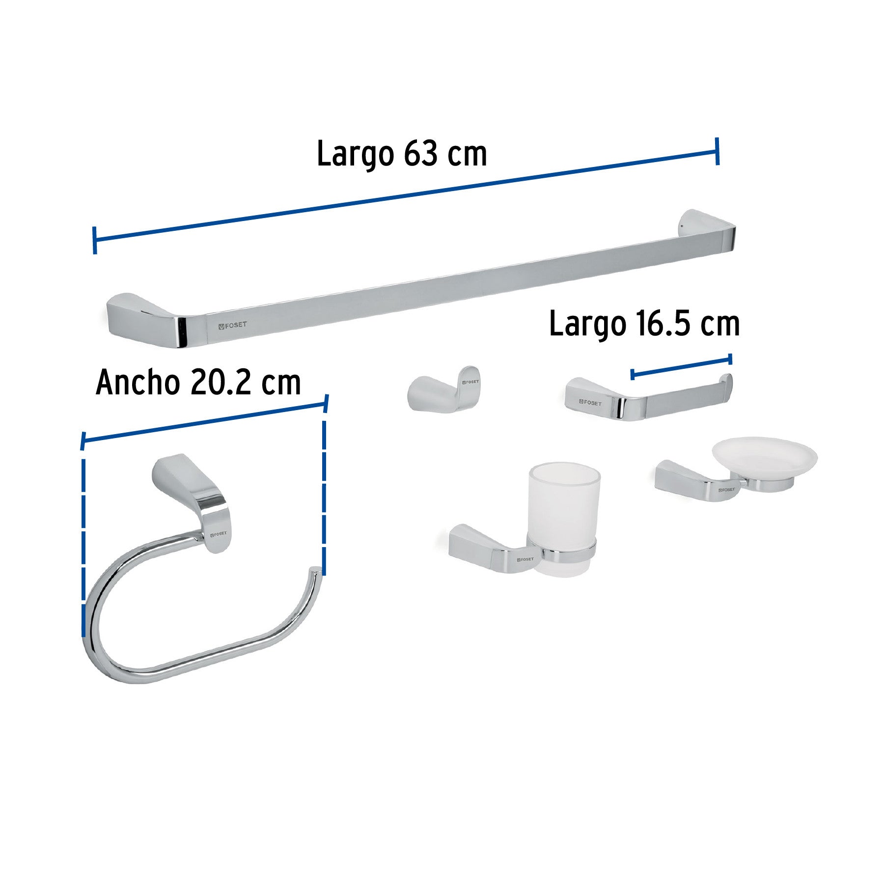 Juego de 6 accesorios para bano acabado cromo RIVIERA