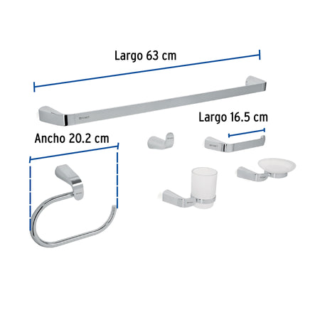 Juego de 6 accesorios para bano acabado cromo RIVIERA