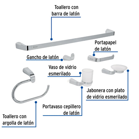 Juego de 6 accesorios para bano acabado cromo RIVIERA