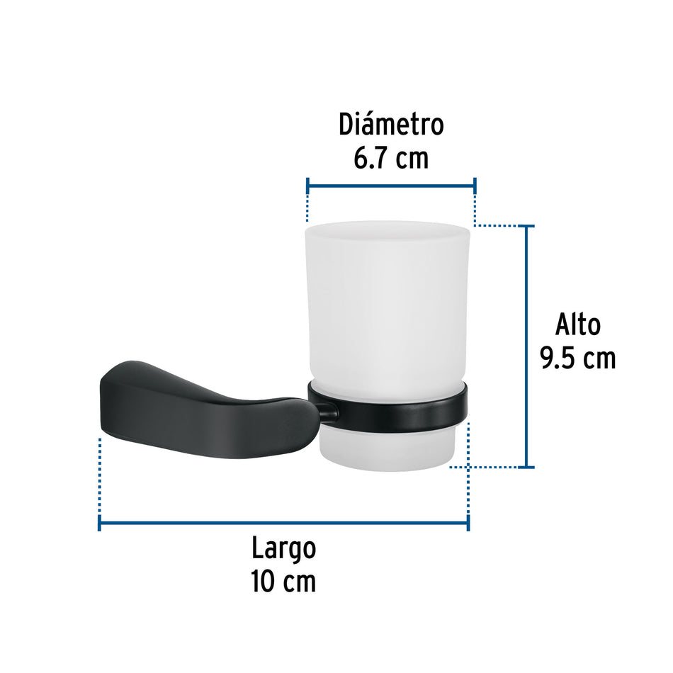 Portavaso cepillero con vaso de vidrio, negro, FOSET RIVIERA