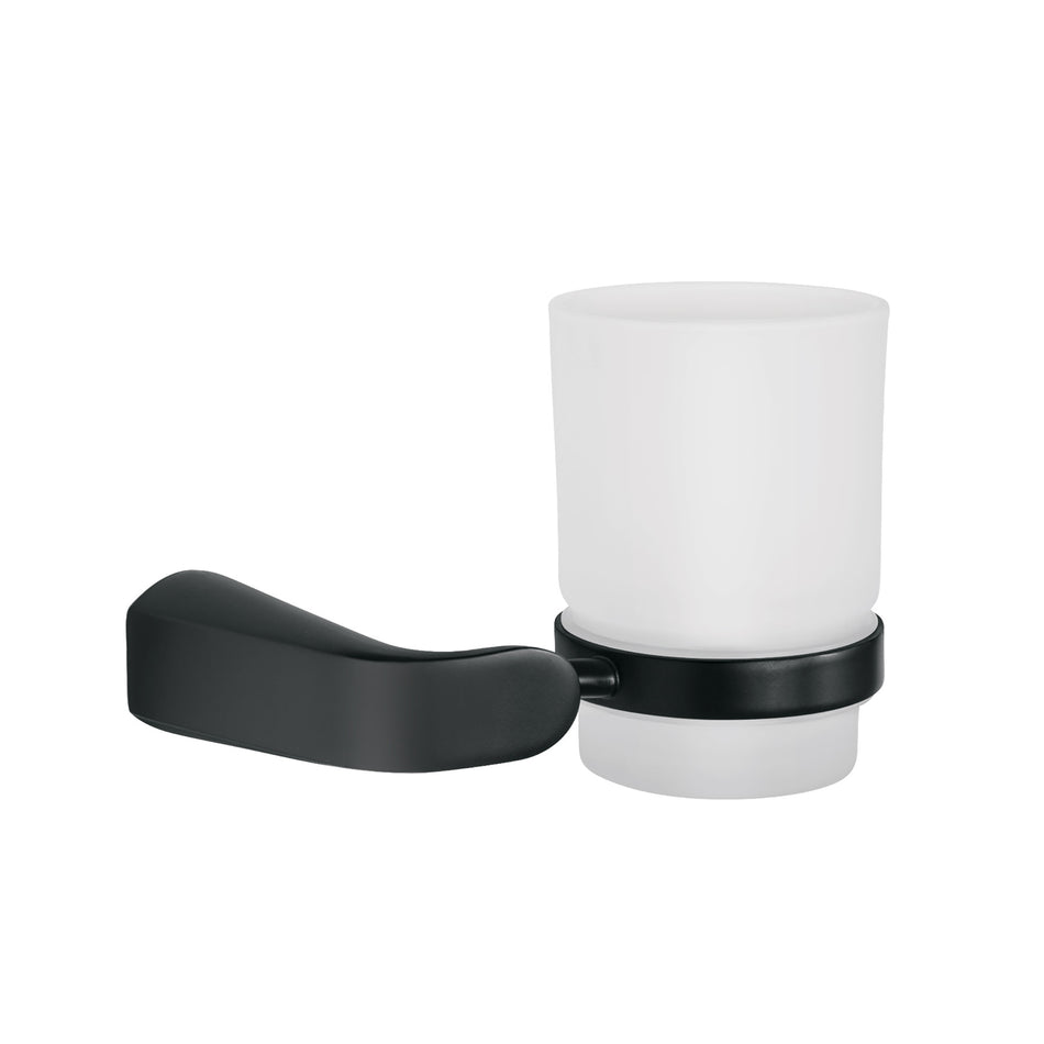 Portavaso cepillero con vaso de vidrio, negro, FOSET RIVIERA