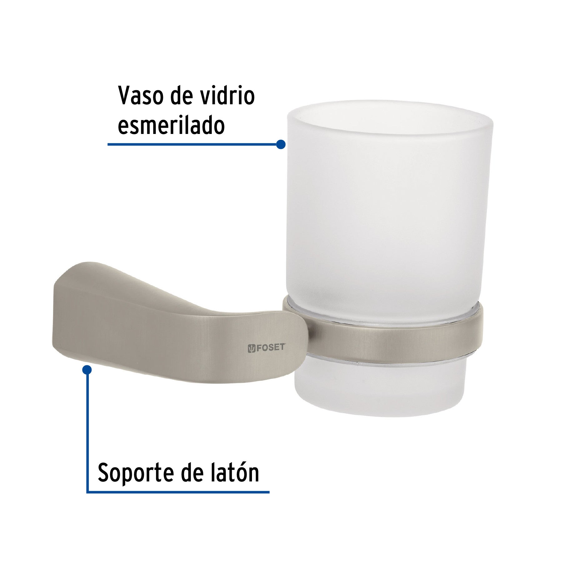 Portavaso cepillero satín con vaso de vidrio, FOSET RIVIERA