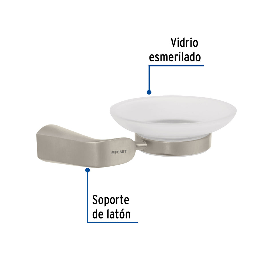 Jabonera de latón acabado satín con plato de vidrio, RIVIERA