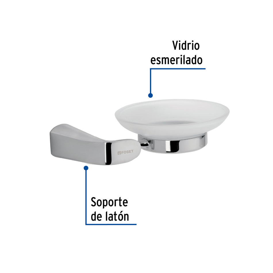 Jabonera de latón acabado cromo con plato de vidrio, RIVIERA