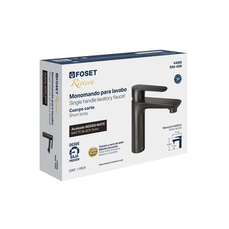 Monomando corto para lavabo, negro, FOSET RIVIERA