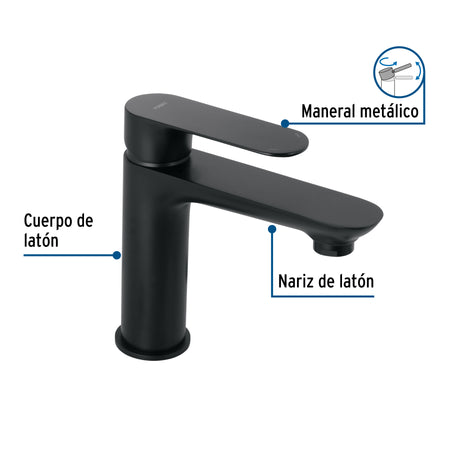 Monomando corto para lavabo, negro, FOSET RIVIERA