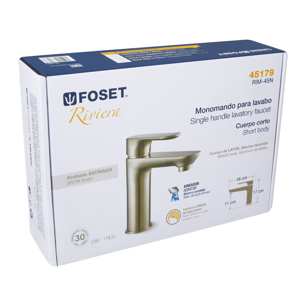 Monomando corto para lavabo satin FOSET RIVIERA