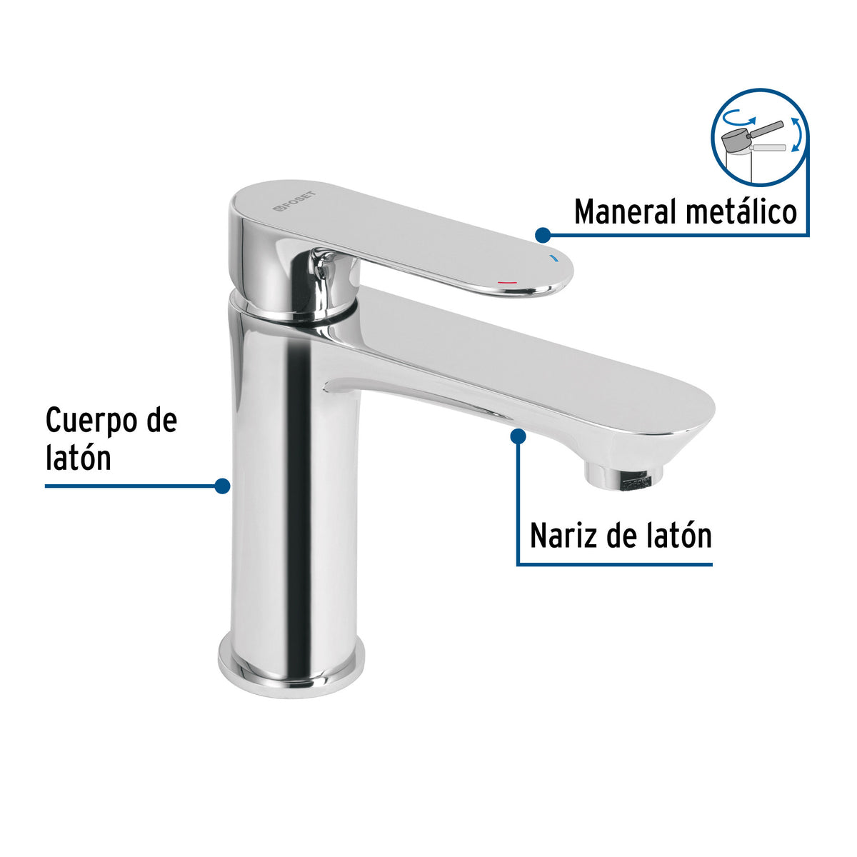 Monomando corto para lavabo cromo FOSET RIVIERA