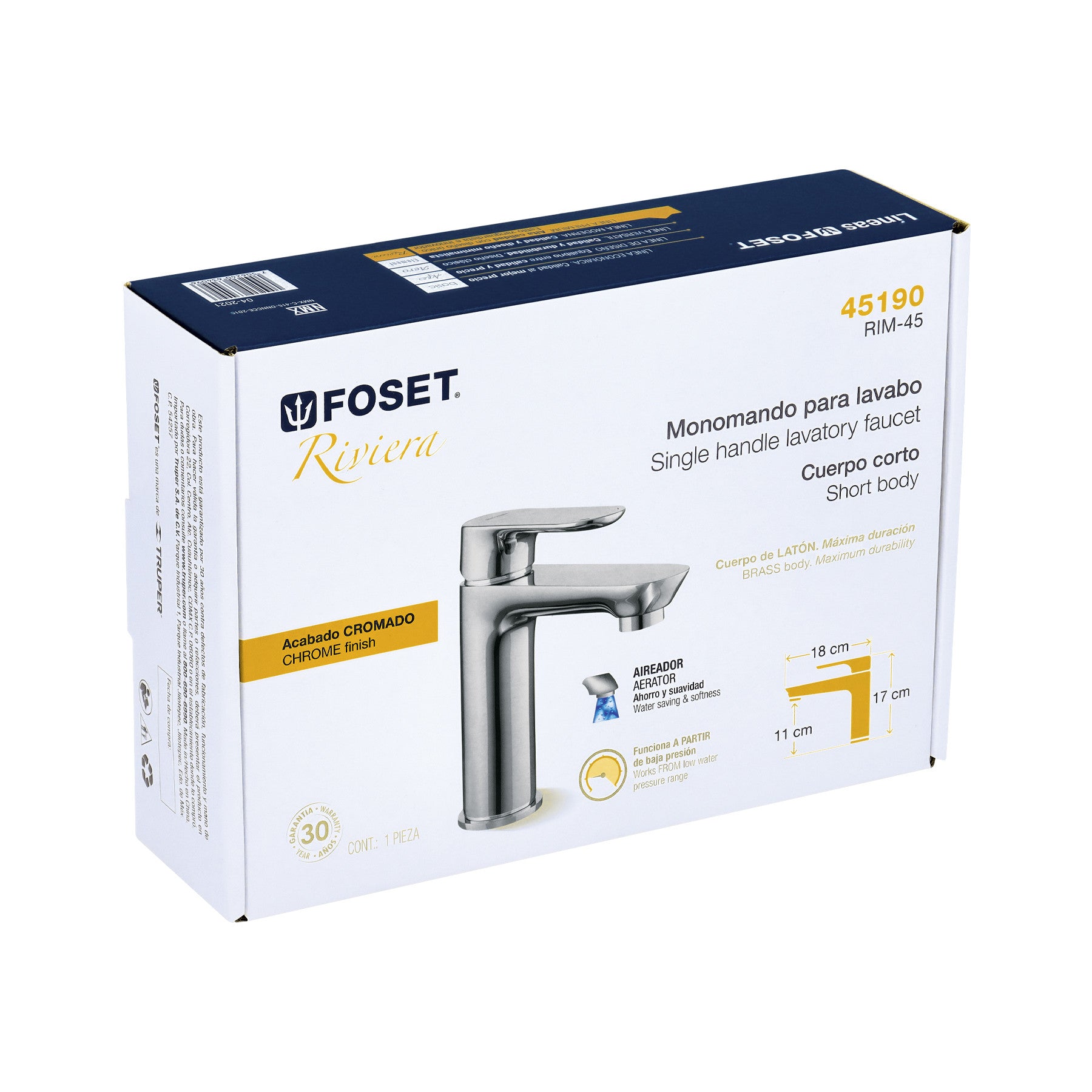 Monomando corto para lavabo cromo FOSET RIVIERA