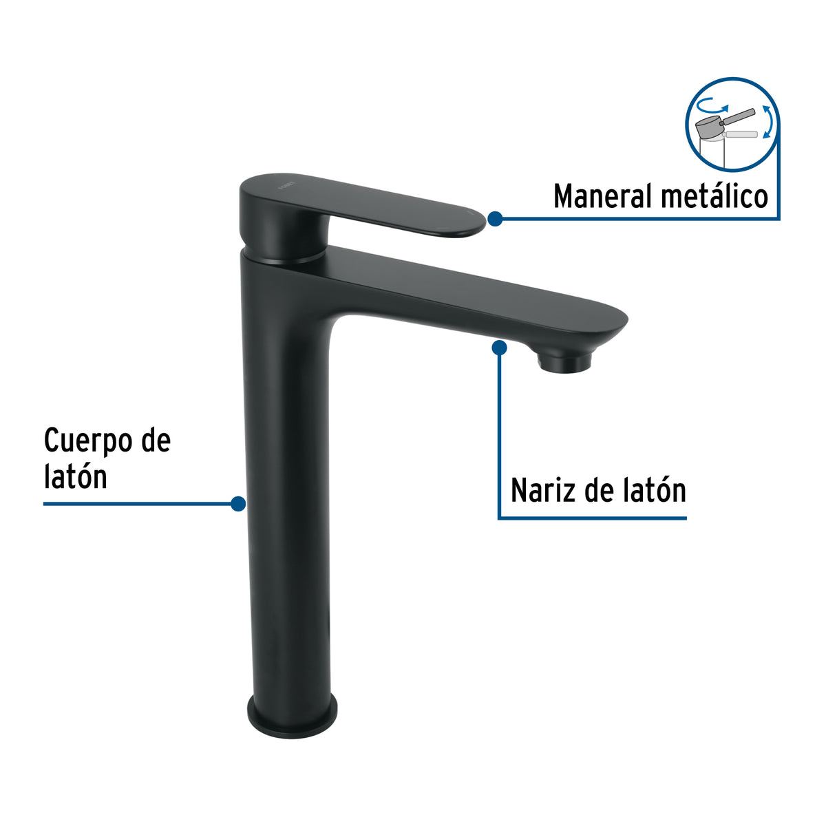 Monomando alto para lavabo, negro, FOSET RIVIERA