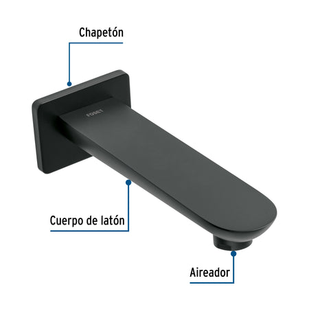 Salida de tina sin desviador, negro, FOSET RIVIERA negro