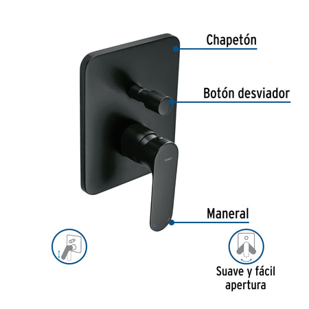 Monomando para regadera con desviador, negro, FOSET RIVIERA