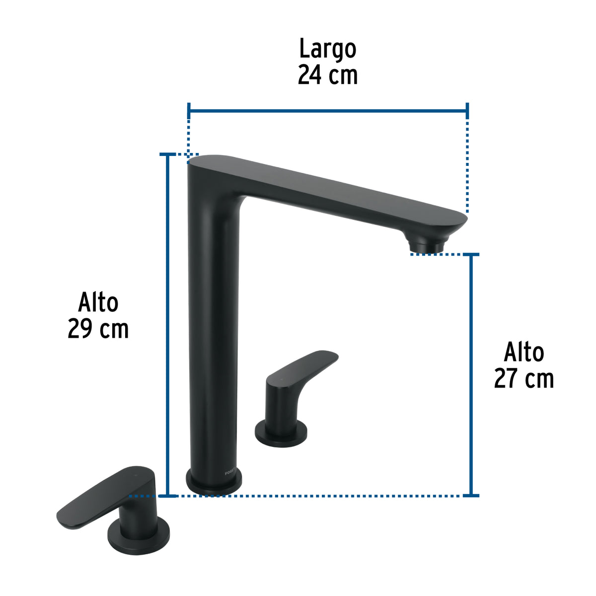 Mezcladora cuello alto para fregadero, negro, FOSET RIVIERA
