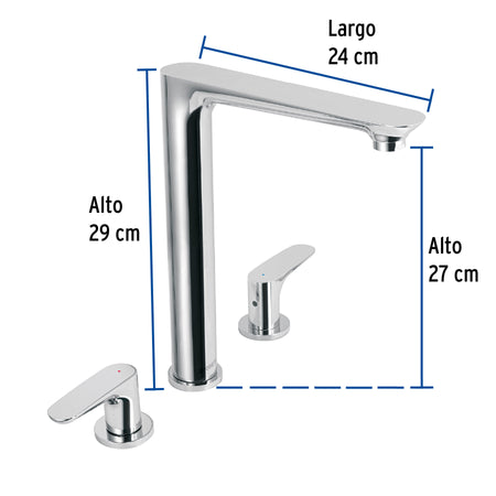 Mezcladora cuello alto para fregadero cromo FOSET RIVIERA