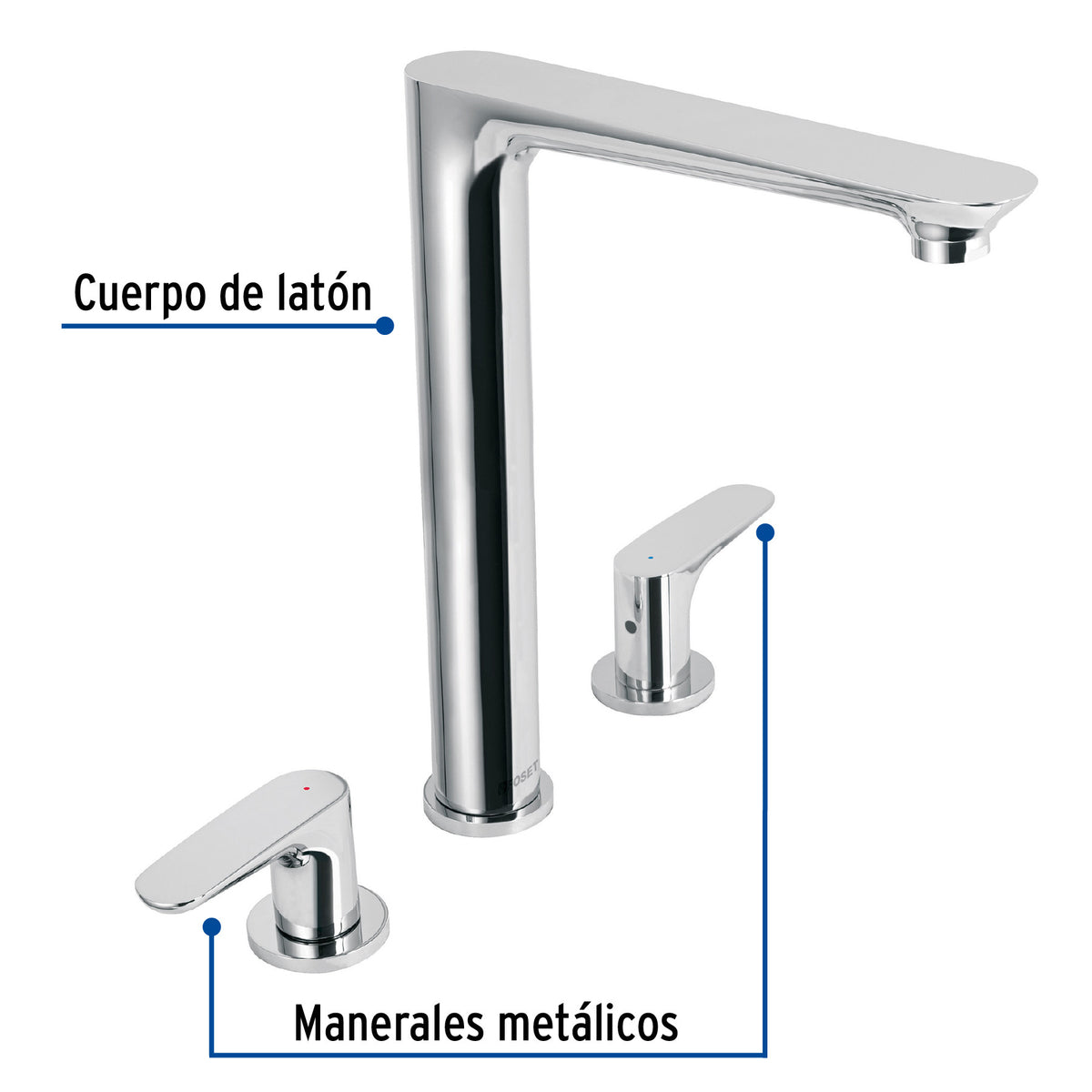 Mezcladora cuello alto para fregadero cromo FOSET RIVIERA