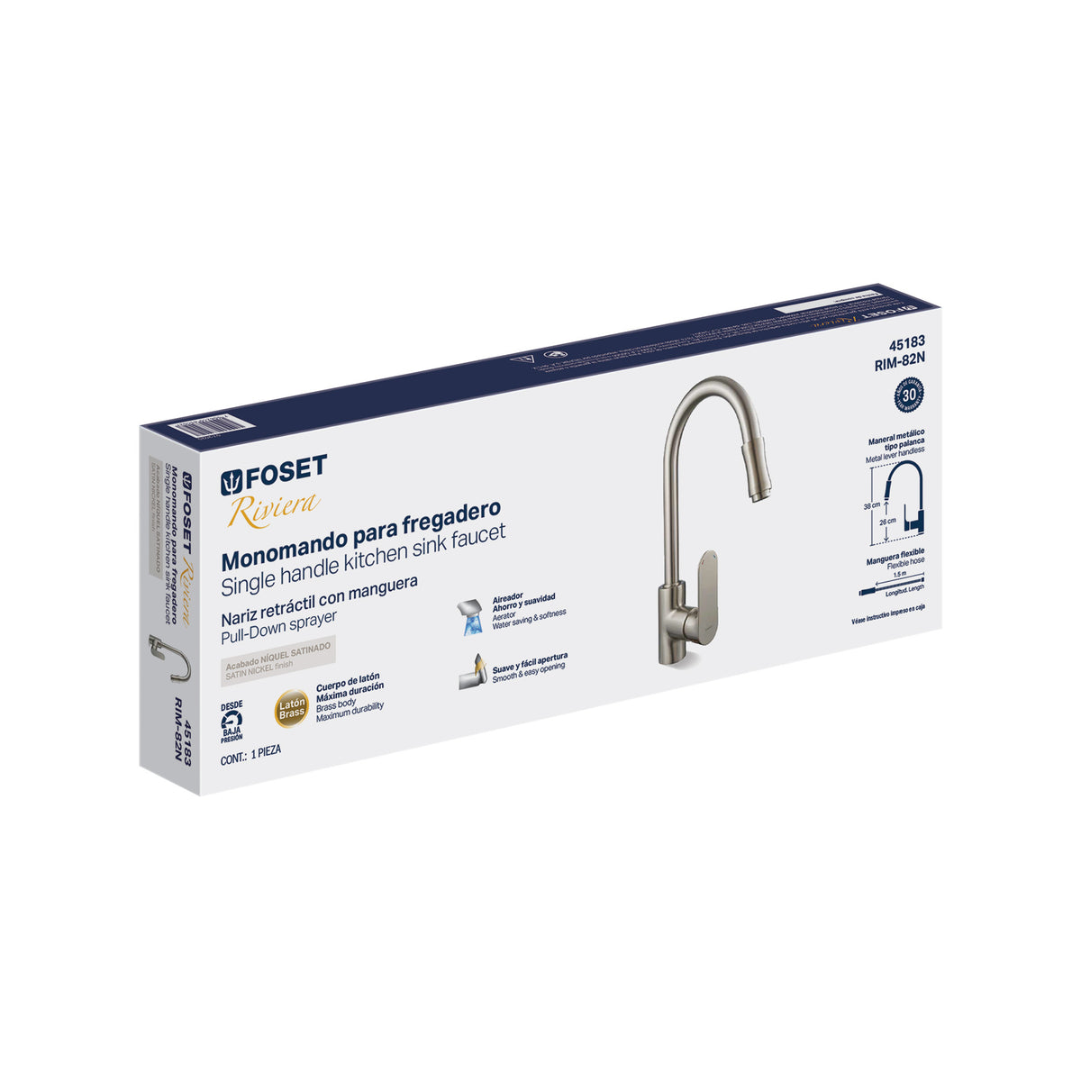 Monomando retractil para fregadero satin FOSET RIVIERA