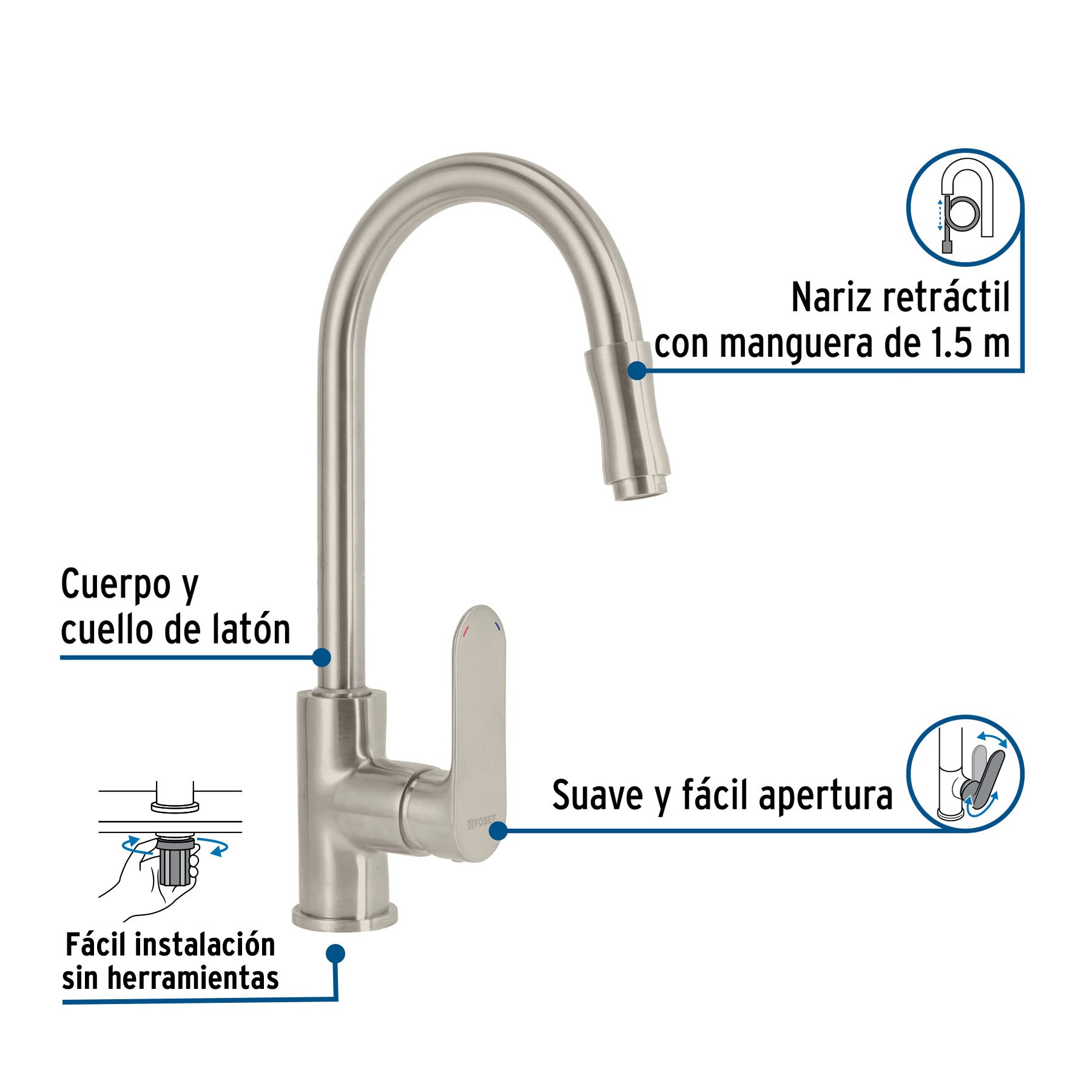 Monomando retractil para fregadero satin FOSET RIVIERA
