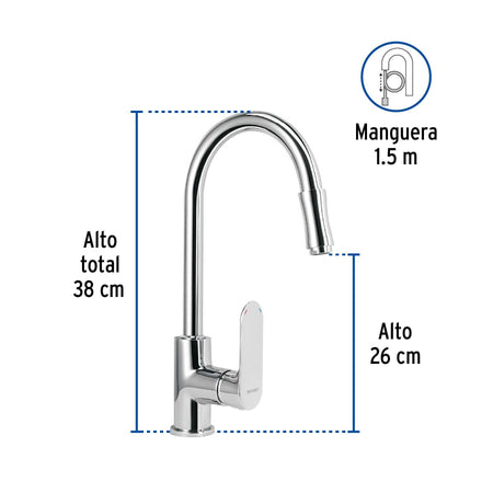 Monomando retractil para fregadero cromo FOSET RIVIERA