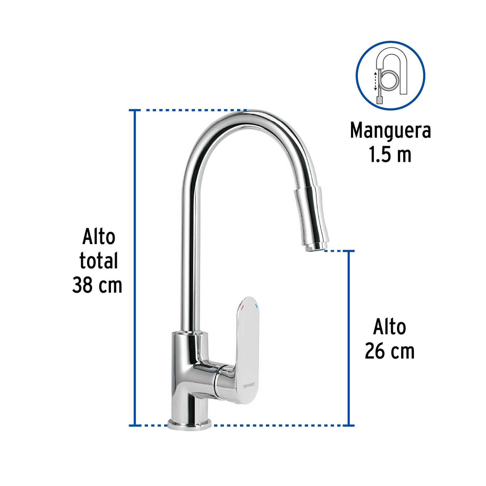 Monomando retractil para fregadero cromo FOSET RIVIERA