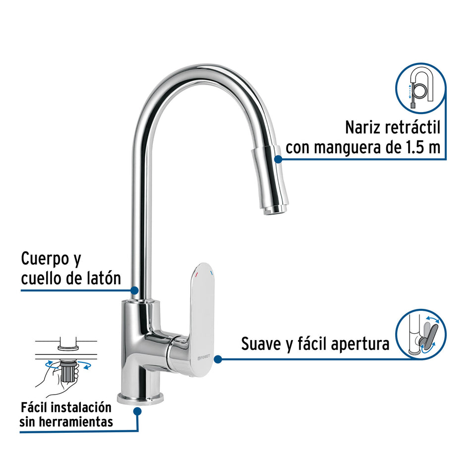 Monomando retractil para fregadero cromo FOSET RIVIERA
