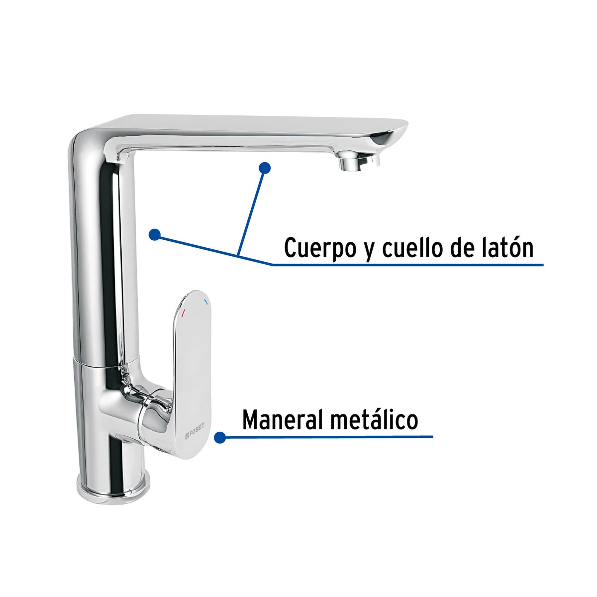 Monomando cuello alto para fregadero cromo FOSET RIVIERA