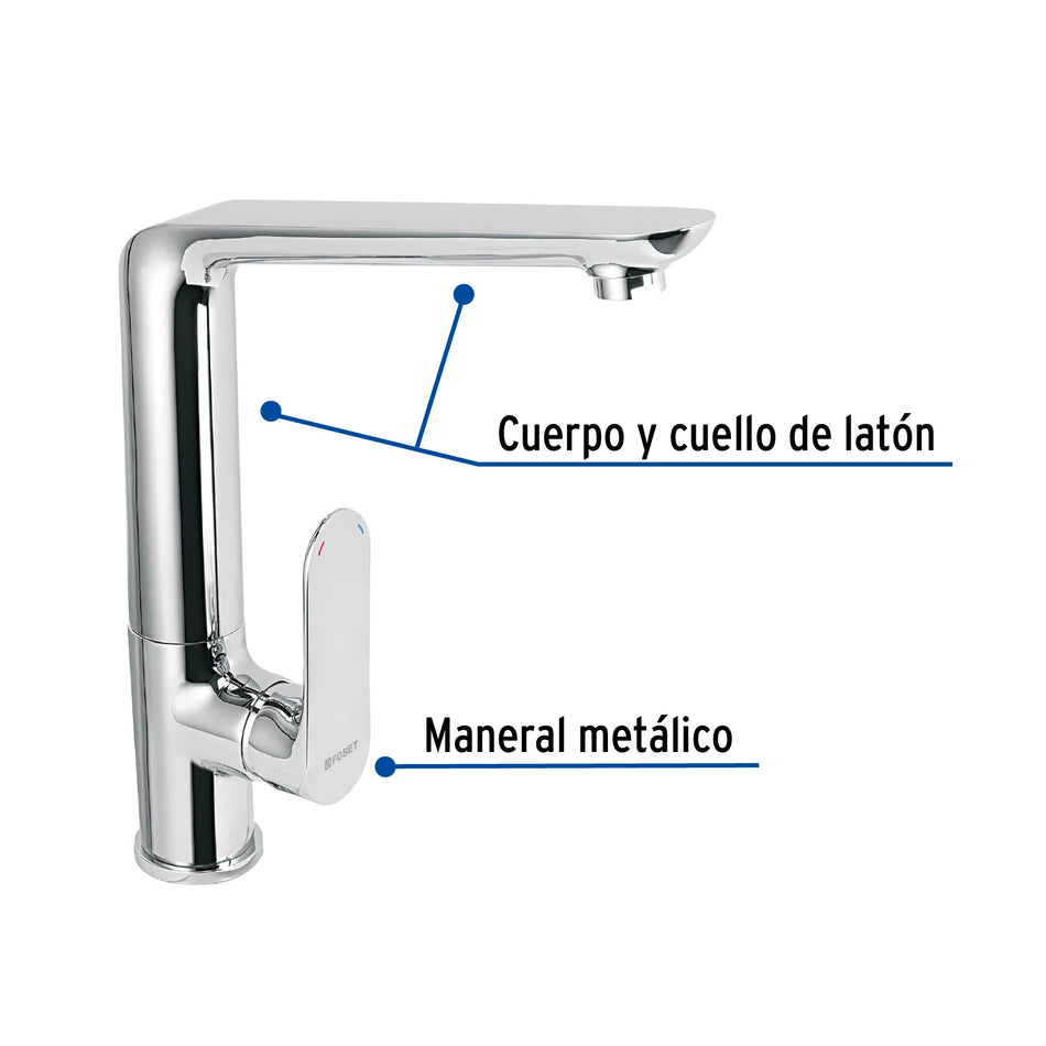 Monomando cuello alto para fregadero cromo FOSET RIVIERA