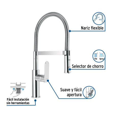 Monomando nariz flexible para fregadero cromoFOSET RIVIERA