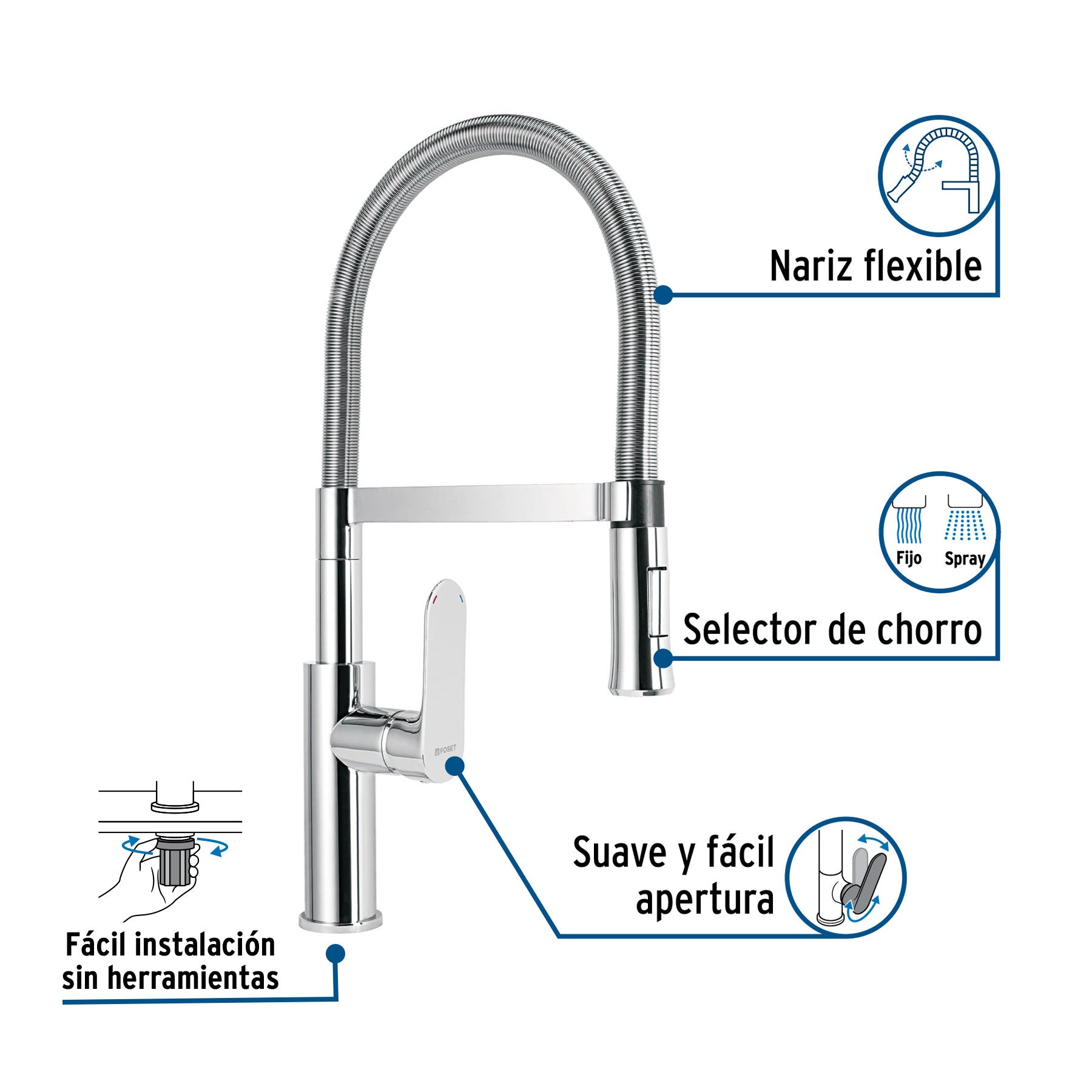 Monomando nariz flexible para fregadero cromoFOSET RIVIERA