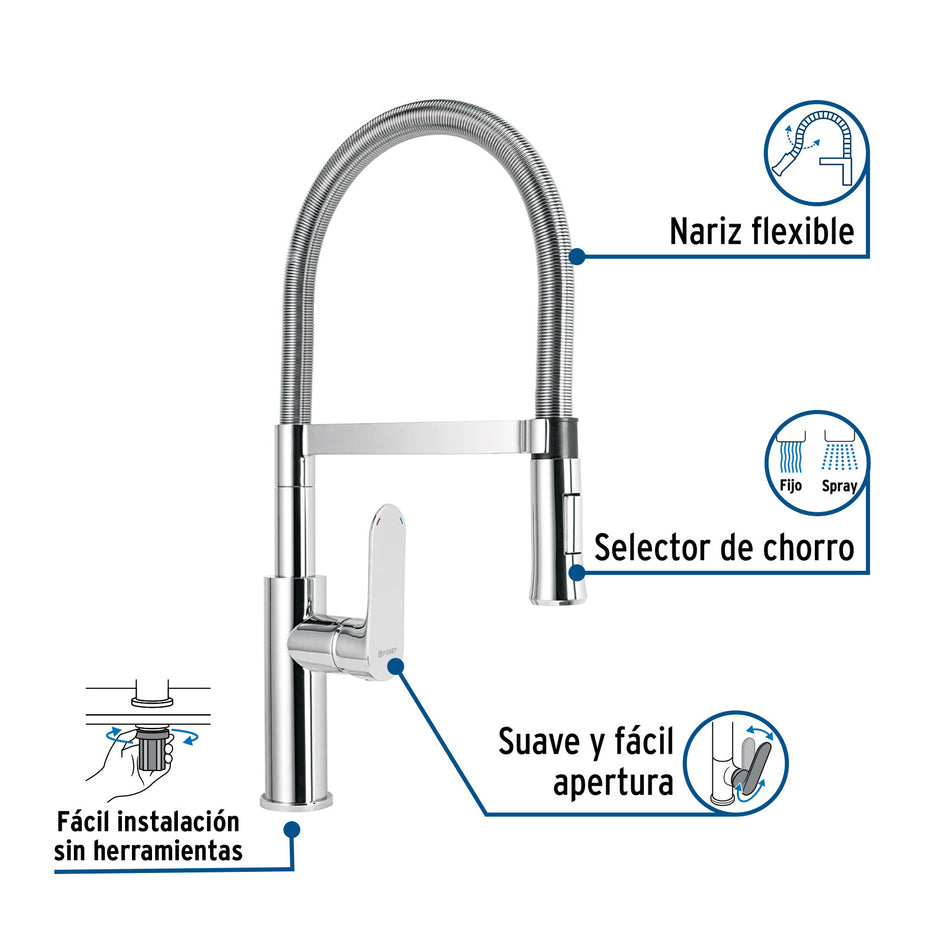 Monomando nariz flexible para fregadero cromoFOSET RIVIERA