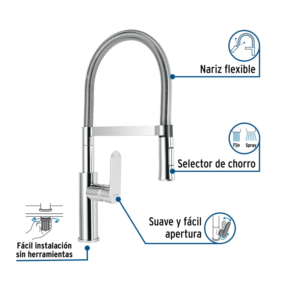 Monomando nariz flexible para fregadero cromoFOSET RIVIERA