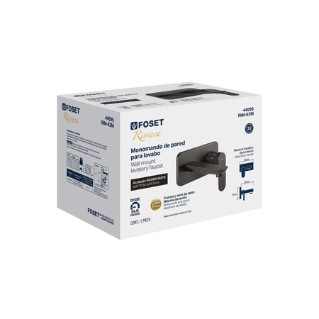 Monomando a pared para lavabo, negro, FOSET RIVIERA
