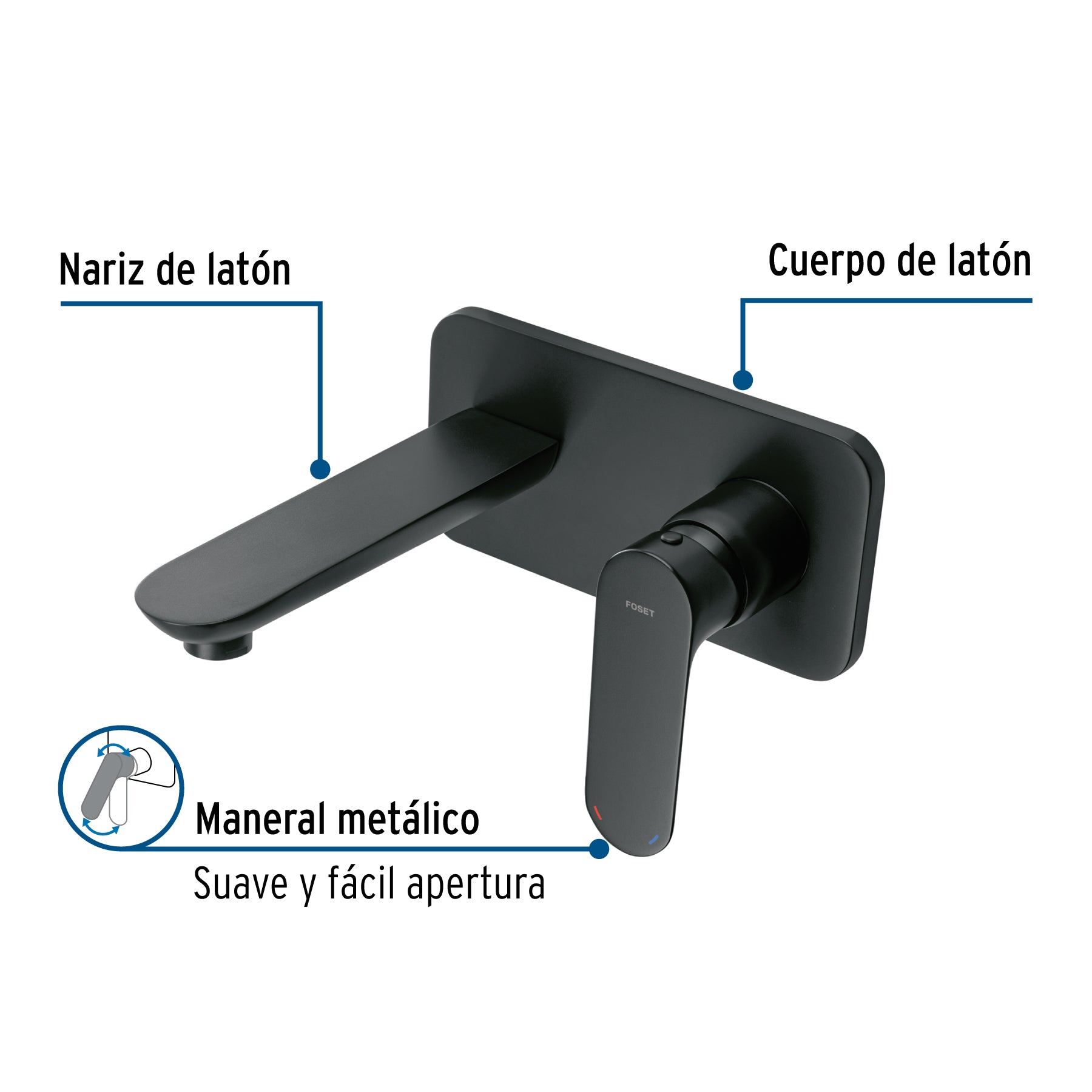 Monomando a pared para lavabo, negro, FOSET RIVIERA