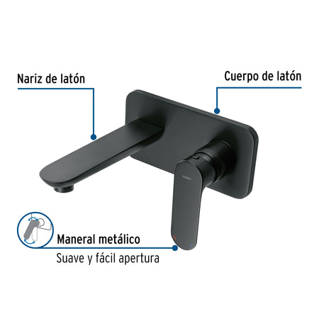 Monomando a pared para lavabo, negro, FOSET RIVIERA